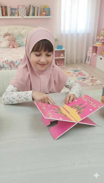 Beautifully Handcrafted Pink Wooden Rehal.