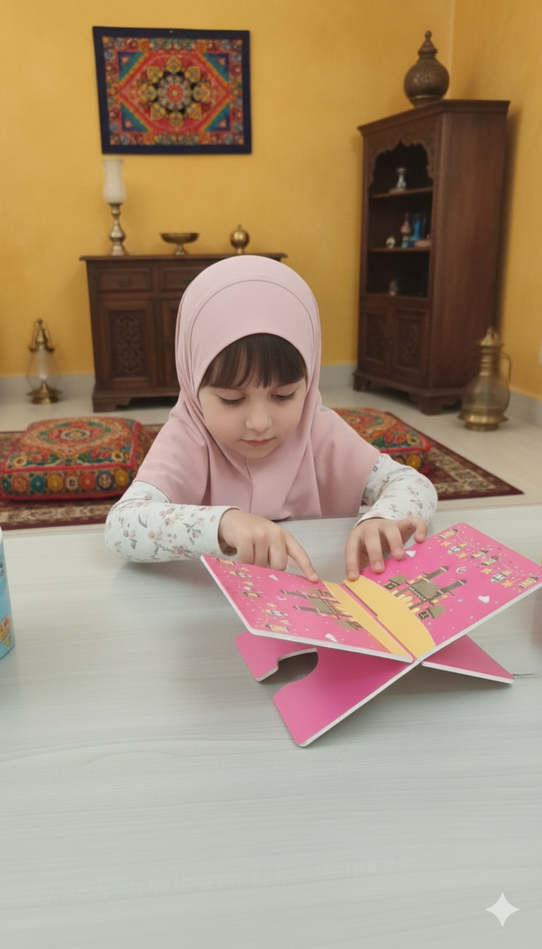 Beautifully Handcrafted Pink Wooden Rehal.